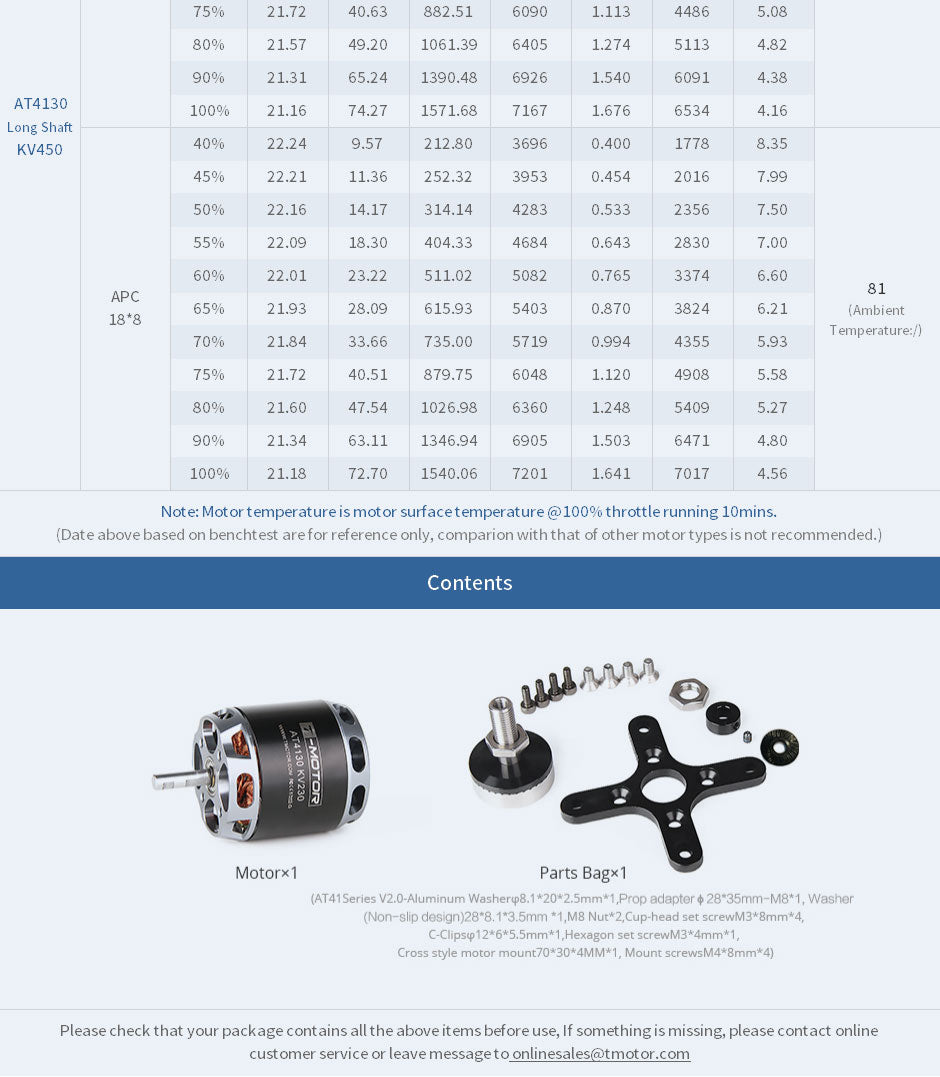 T-Motor AT4130 3D Fixed Wing Airplane Long Shaft Brushless Motor -KV450