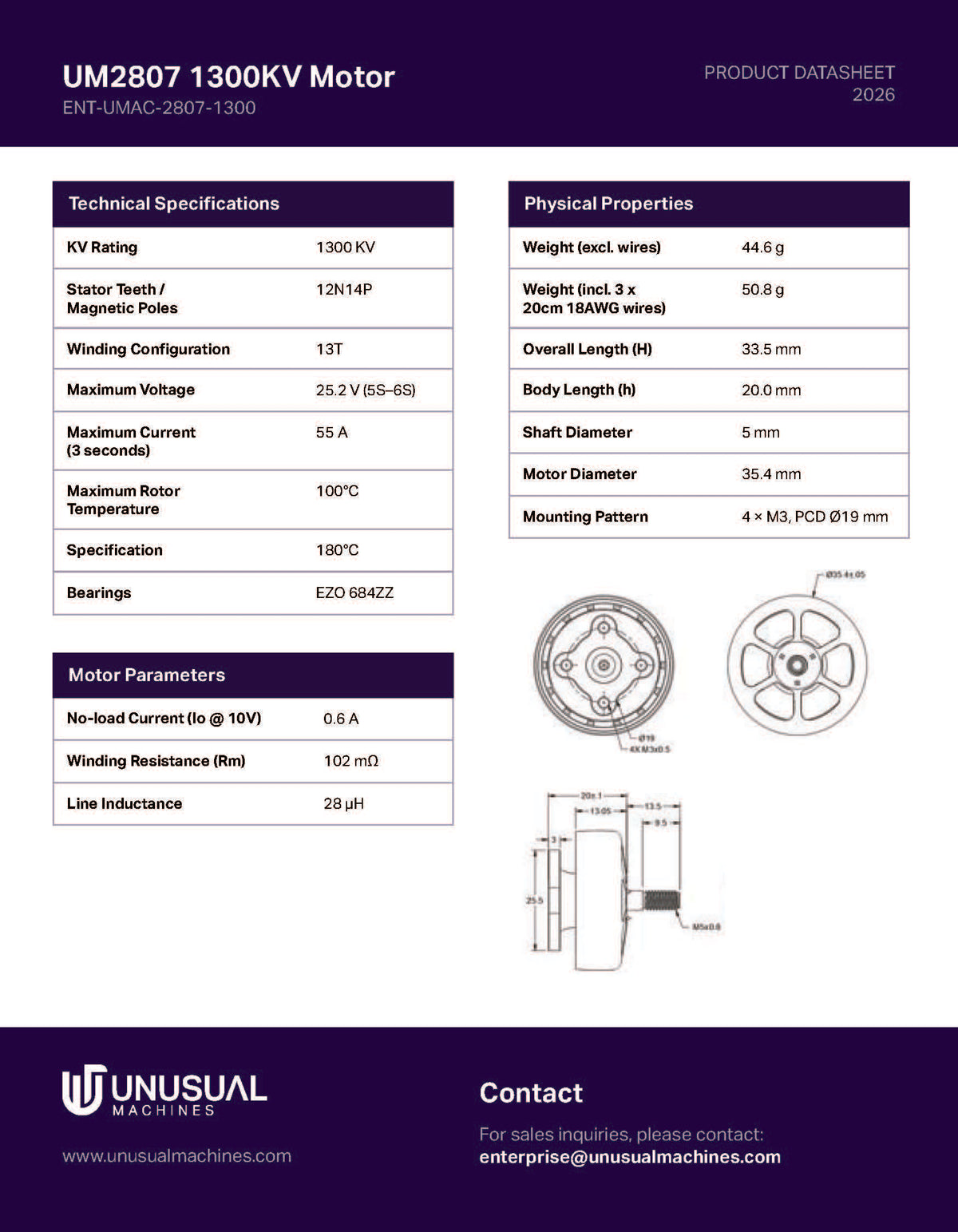 Unusual Machines UM2807 1300KV Motor