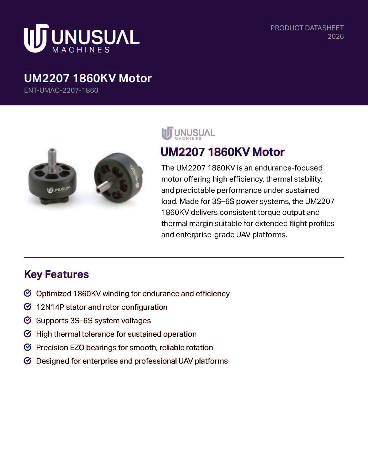Unusual Machines UM2207 1860KV Motor