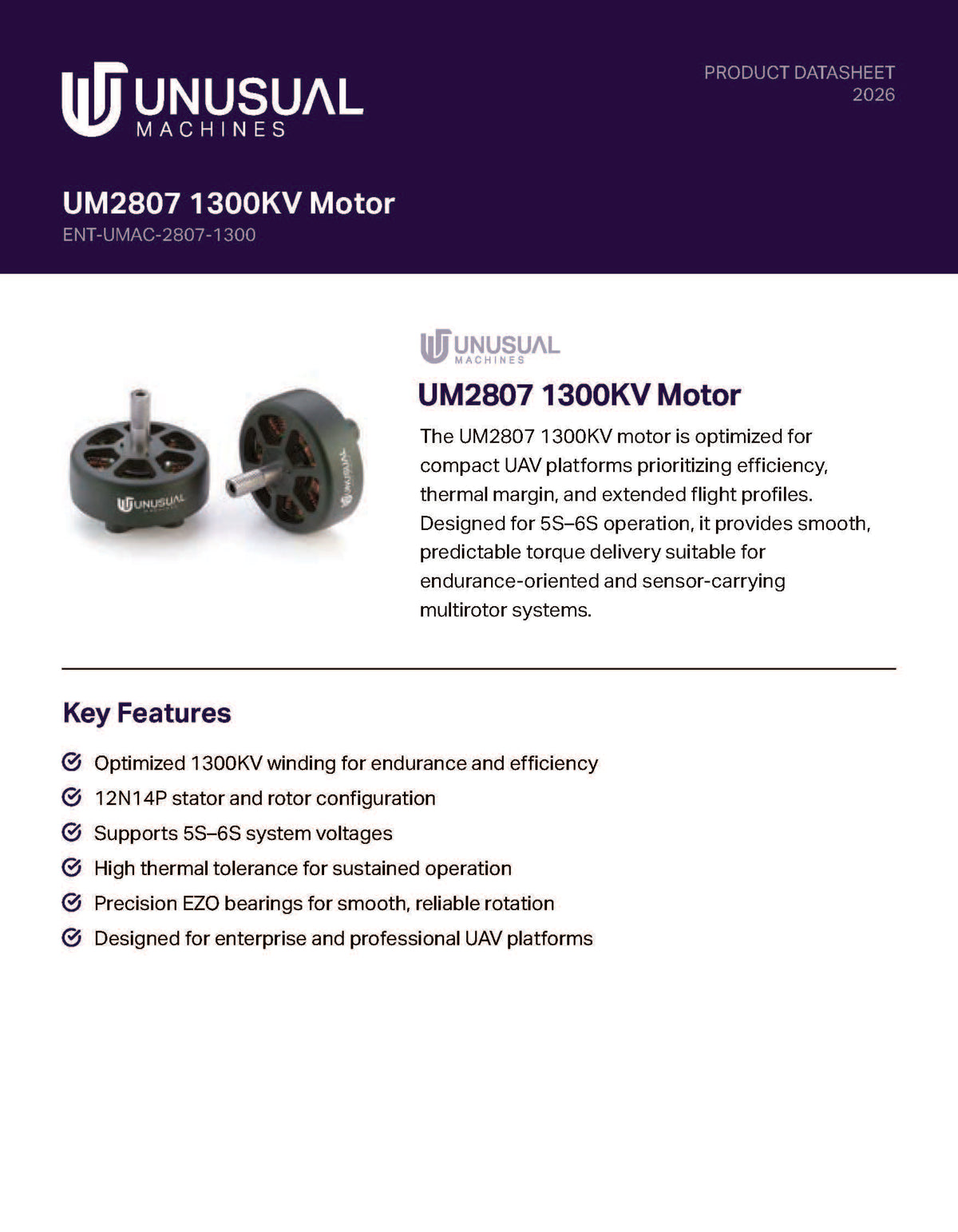 Unusual Machines UM2807 1300KV Motor