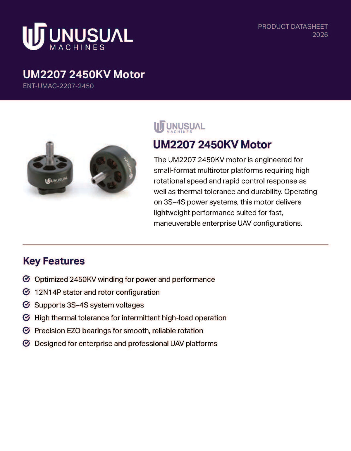 Unusual Machines UM2207 2450KV Motor